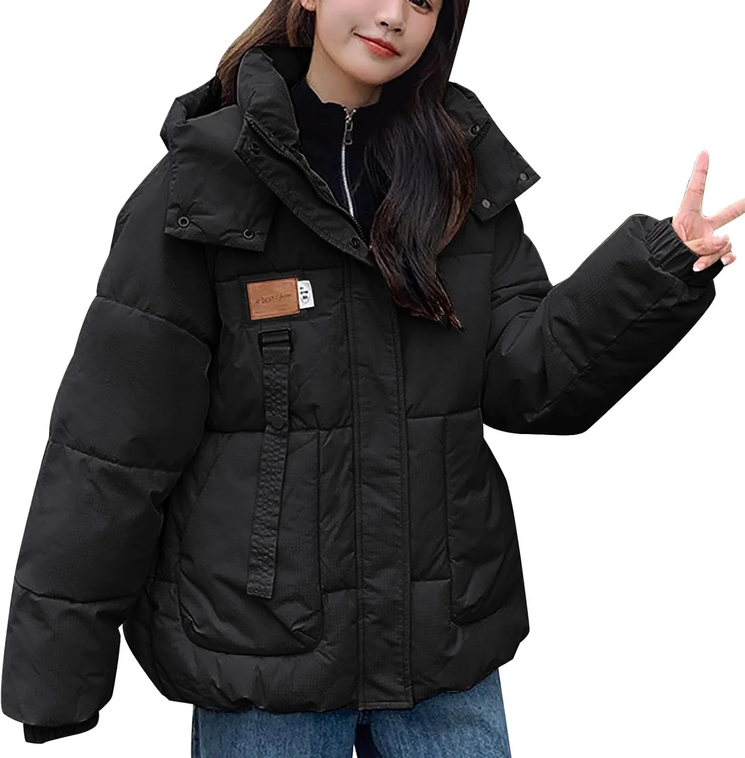 Winter Jackets for Women Trendy Relaxed Fit down Jacket Coats Full-Zip Thicken Puffer Jacket Outwear with Removable Hood
