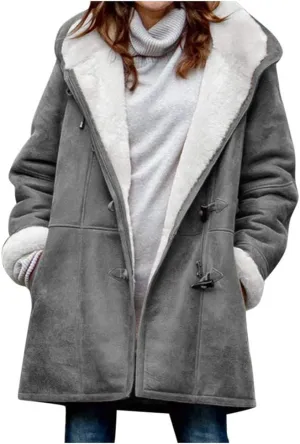 Winter Jackets for Women Warm Sherpa Fleece Lined Distressed Jackets Hooded Parka Faux Suede Pea Coat Outerwear