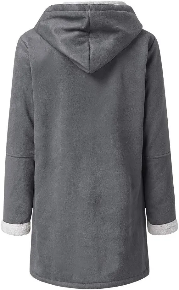 Winter Jackets for Women Warm Sherpa Fleece Lined Distressed Jackets Hooded Parka Faux Suede Pea Coat Outerwear
