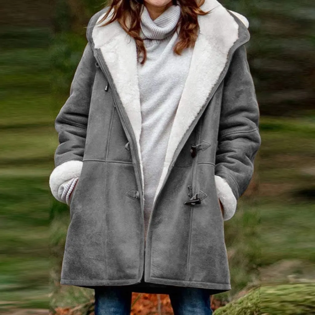 Winter Jackets for Women Warm Sherpa Fleece Lined Distressed Jackets Hooded Parka Faux Suede Pea Coat Outerwear
