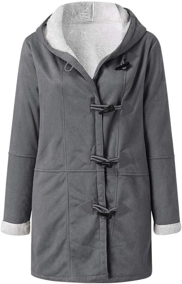 Winter Jackets for Women Warm Sherpa Fleece Lined Distressed Jackets Hooded Parka Faux Suede Pea Coat Outerwear