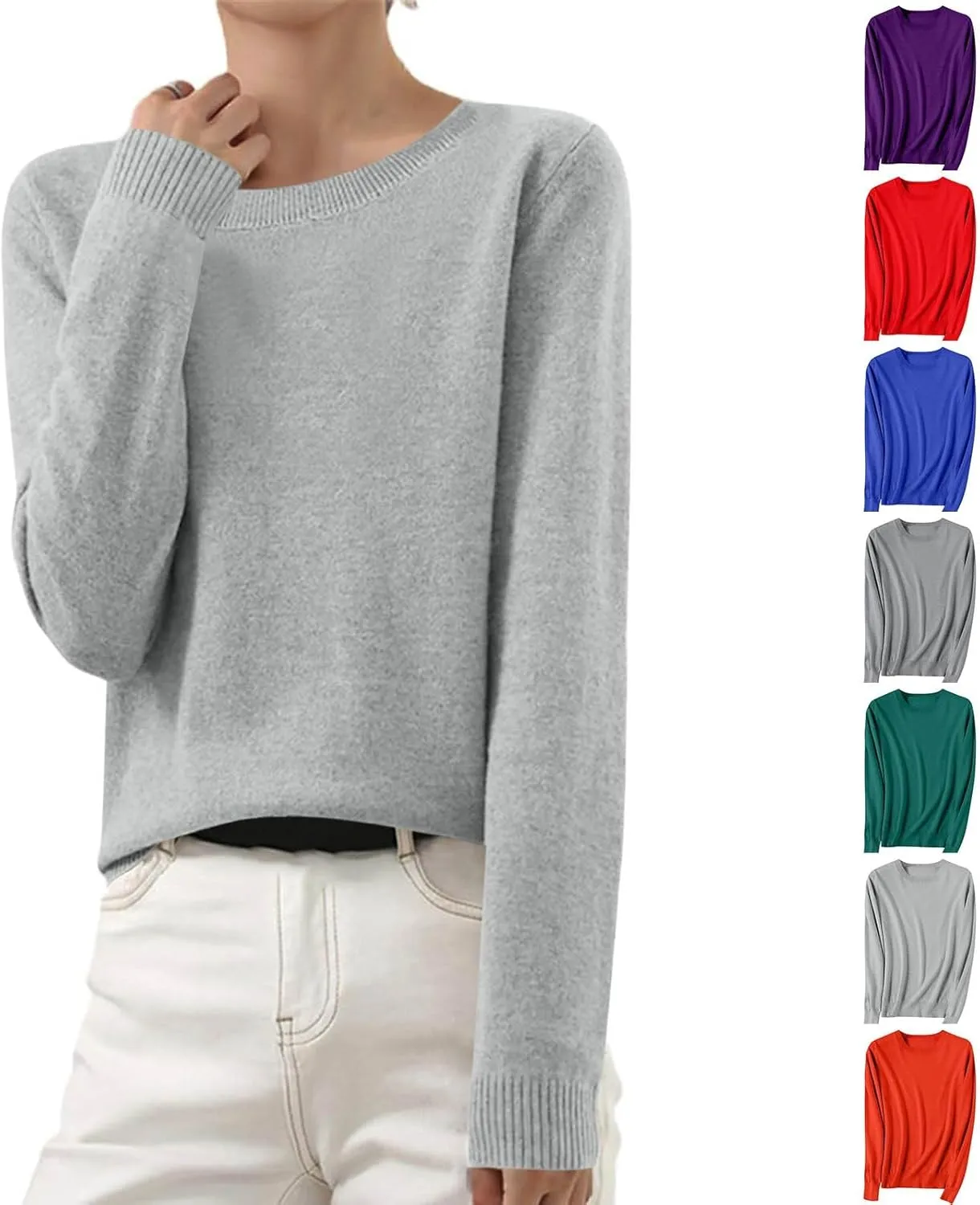 Wkishenl Cashmere Sweaters for Women Long Sleeve Crewneck/V-Neck Knit Pullover Classic Solid Shirts Fall Fashion Clothes 2024