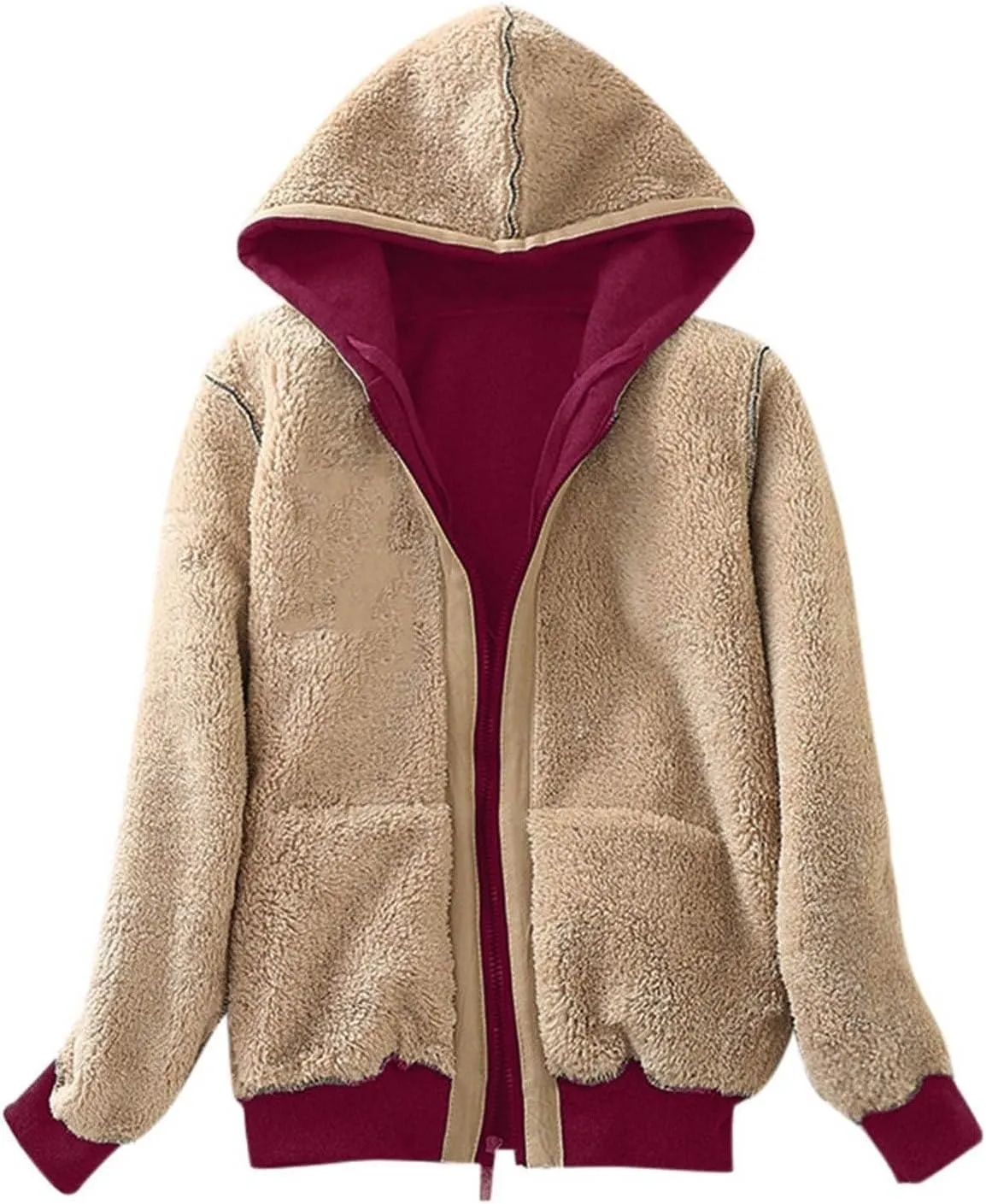 Wkishenl Women's Winter Hoodies Sherpa Fleece Lined Sweatshirt Fashion Print Jacket Coat Full Zip Up Warm Heavyweight Outwear