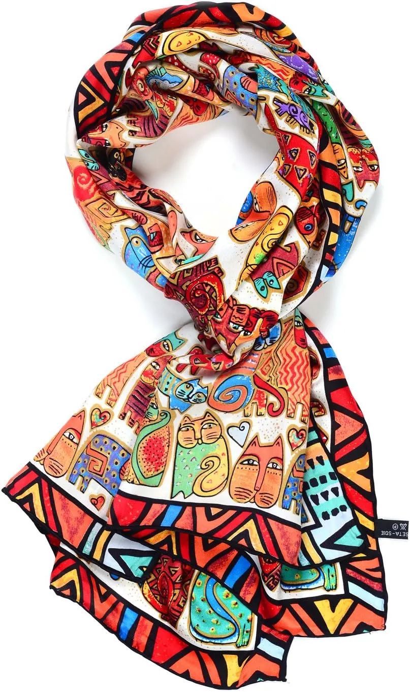 Women 100% Silk Scarves Van Gogh Painted Scarf