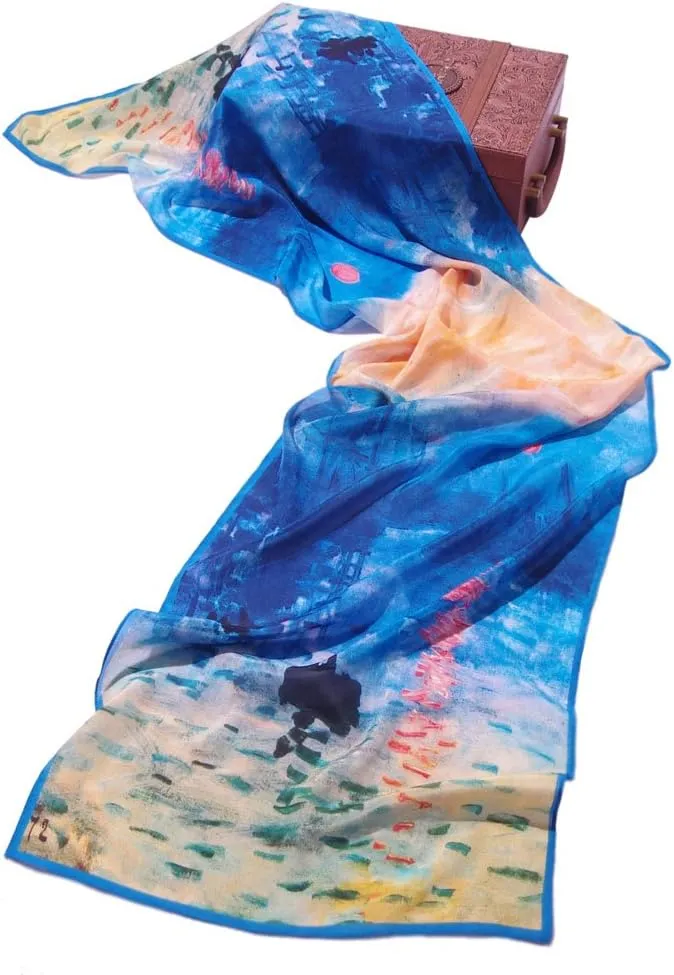 Women 100% Silk Scarves Van Gogh Paul Gauguin Monet Painted Scarf