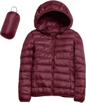 Women Lightweight Windproof Coat Slim Short Hooded Down Coats Outerwear Winter Packable Full Zip Up Warm Work Jacket