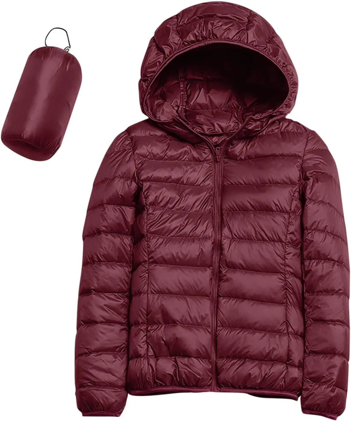 Women Lightweight Windproof Coat Slim Short Hooded Down Coats Outerwear Winter Packable Full Zip Up Warm Work Jacket