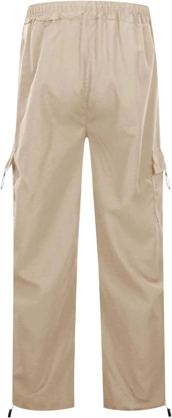 Women Parachute Pants Elastic High Waist Baggy Cargo Pants Y2K Joggers Multiple Pocket Quick Dry Casual Trendy Slacks
