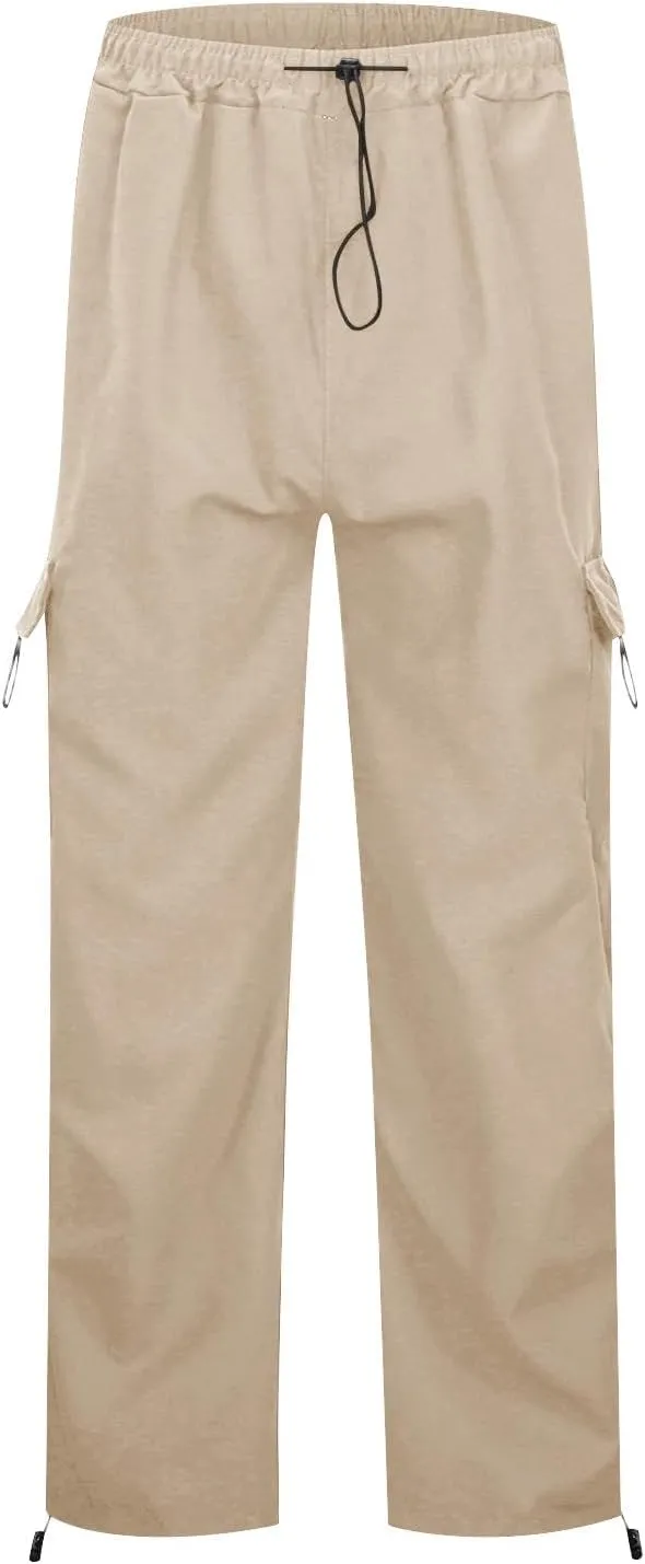 Women Parachute Pants Elastic High Waist Baggy Cargo Pants Y2K Joggers Multiple Pocket Quick Dry Casual Trendy Slacks