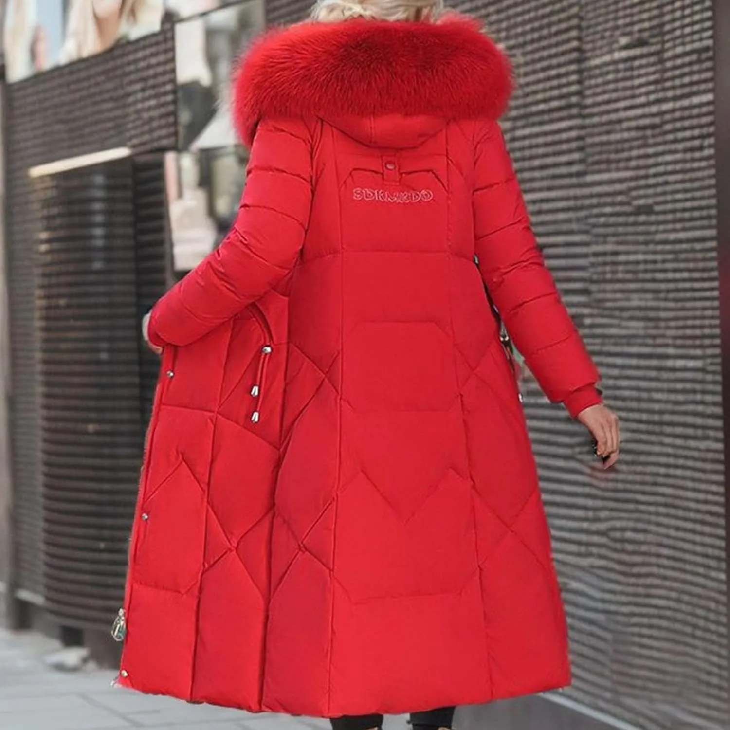 Women Winter Coat Long Down Jacket With Fur Hood Quilted Puffer Jacket Plus Size Outerwear Padded Casual Warm Down Coat