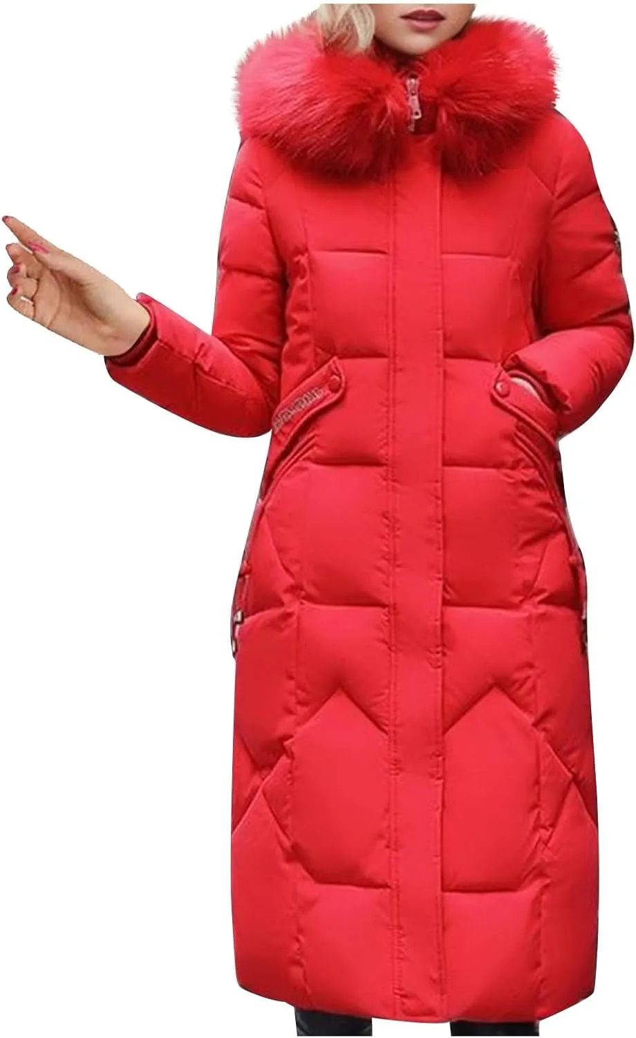 Women Winter Coat Long Down Jacket With Fur Hood Quilted Puffer Jacket Plus Size Outerwear Padded Casual Warm Down Coat