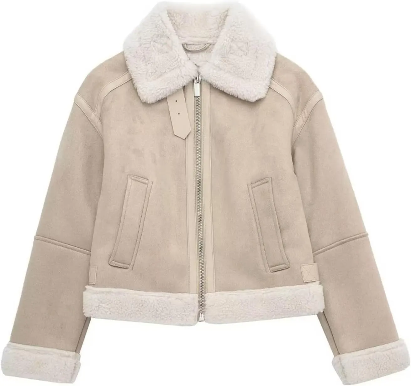 Women Winter Leather Jacket Thicken Fleece Lined Motorcycle Jacket Faux Fur Shearling Fluffy Coat Cropped Bomber Jacket