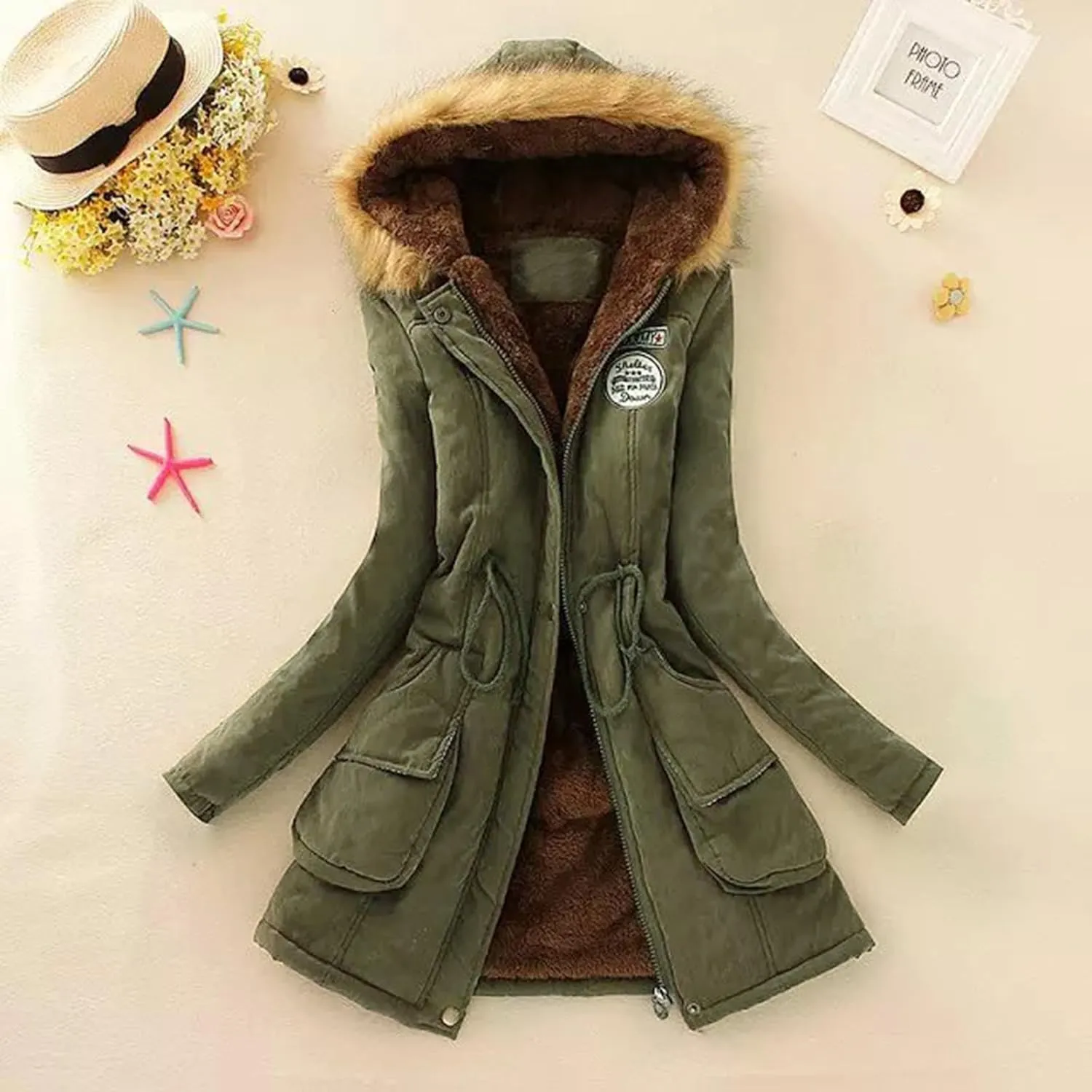 Womens 2024 Winter Hooded Coats Fashion Slim Warm Quilted Coat Daily Casual Comfy Long Sleeve Puffer Jacket with Pocket