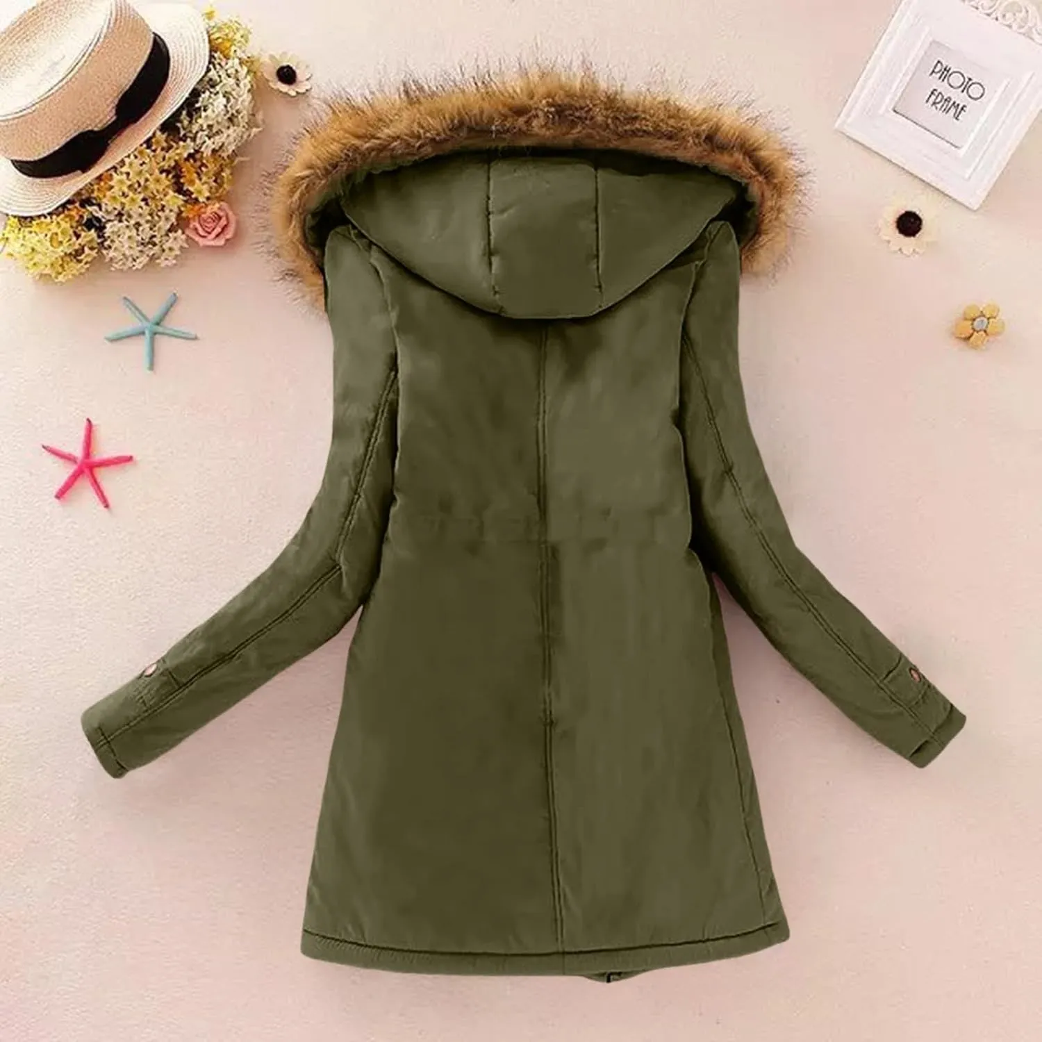 Womens 2024 Winter Hooded Coats Fashion Slim Warm Quilted Coat Daily Casual Comfy Long Sleeve Puffer Jacket with Pocket