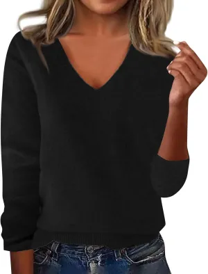 Women's Cashmere Sweaters Casual Loose Merino Wool Sweater Pullovers Long Sleeve Knitted Sweaters