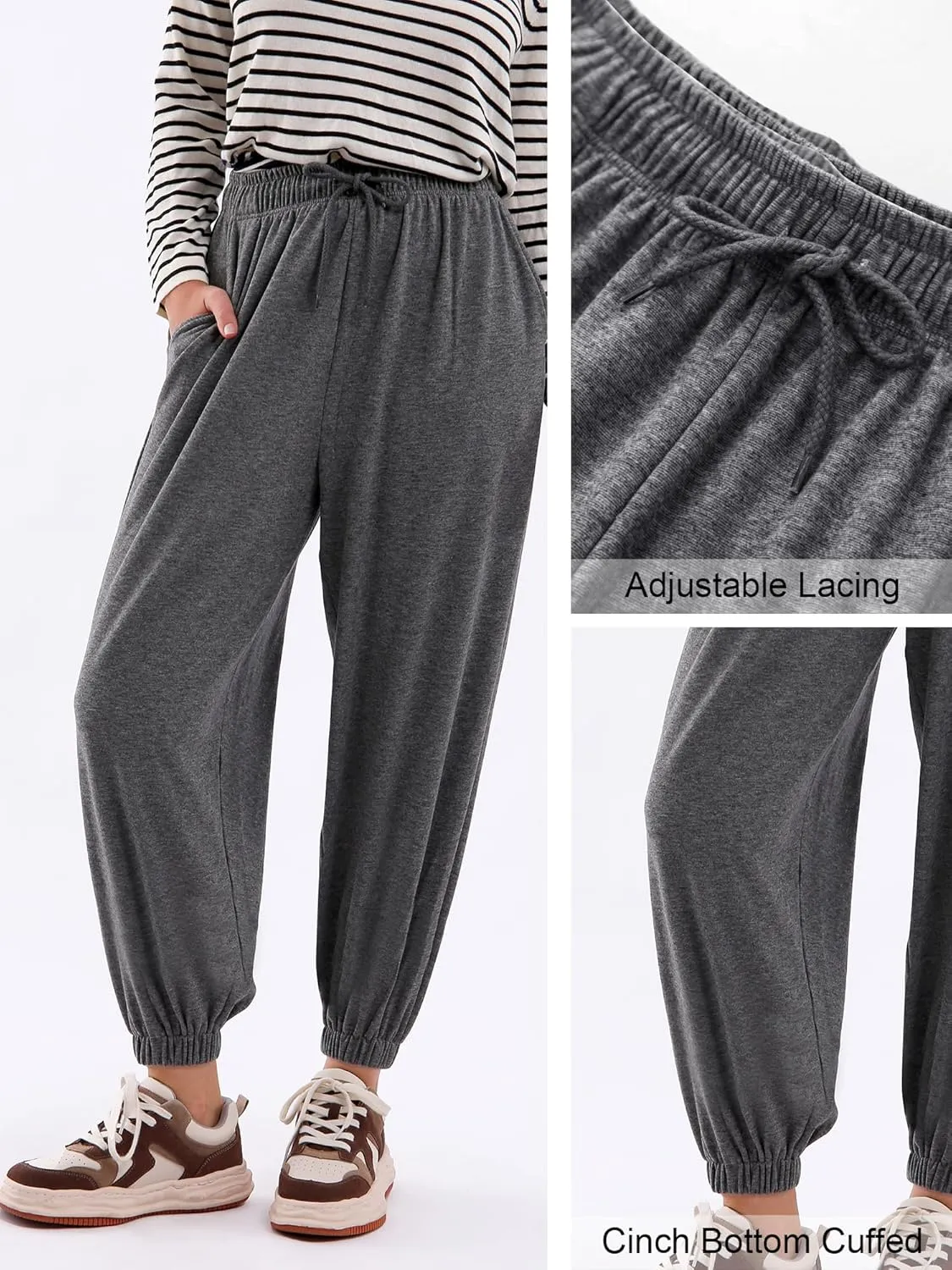 Womens Casual Drawstring Sweatpants Loose Joggers High Waisted Athletic Comfy Yoga Workout Lounge Pants with Pockets