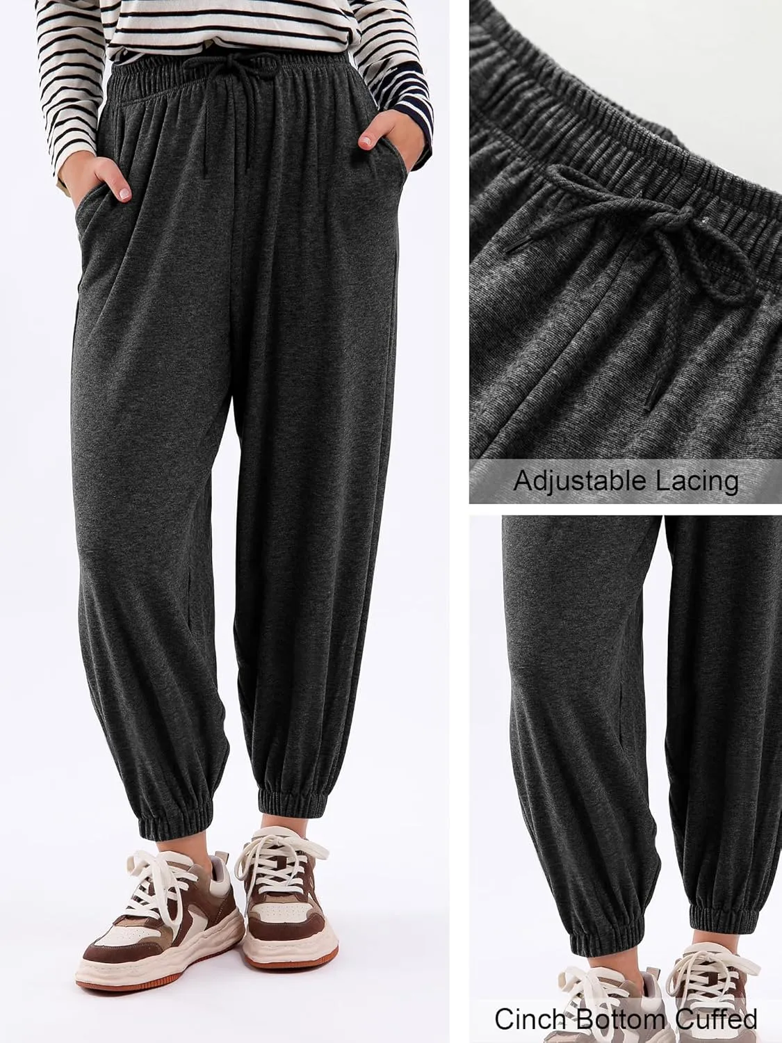 Womens Casual Drawstring Sweatpants Loose Joggers High Waisted Athletic Comfy Yoga Workout Lounge Pants with Pockets