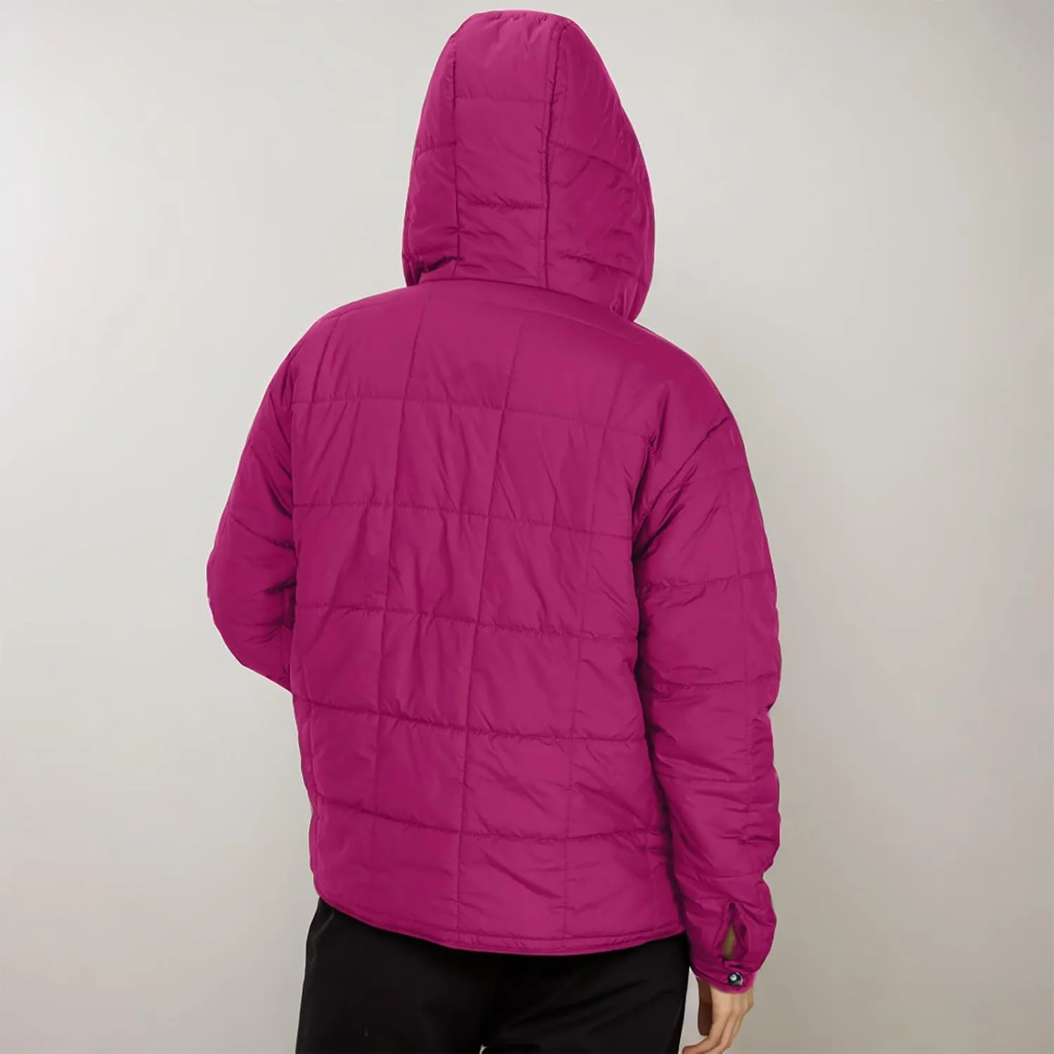 Womens Cropped Hooded Puffer Jacket Down Coats Winter Warm Cotton Padded Short Outerwear with Pockets