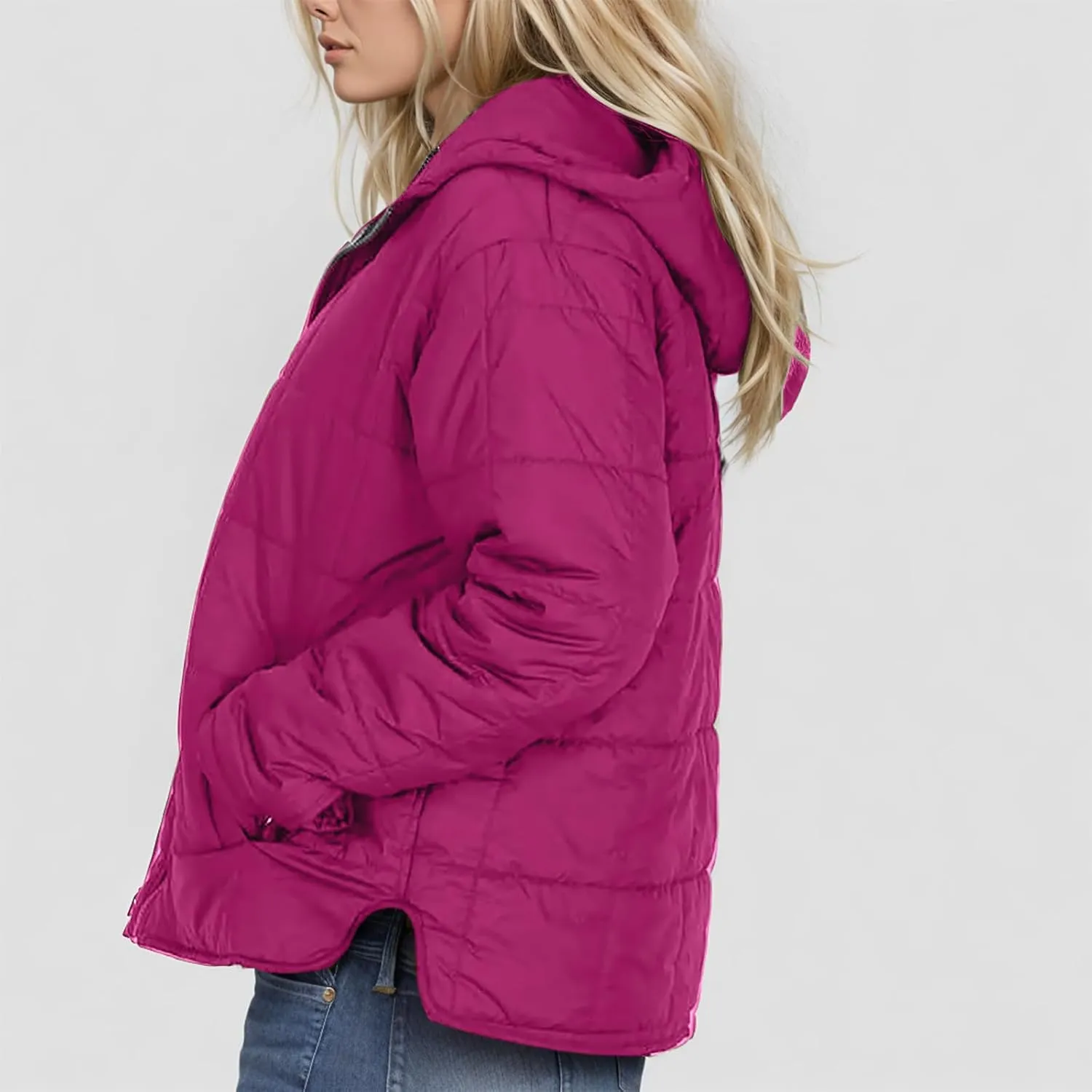 Womens Cropped Hooded Puffer Jacket Down Coats Winter Warm Cotton Padded Short Outerwear with Pockets