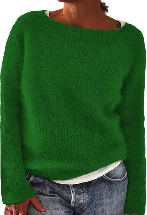 Women's Fair Isle Knitted Sweater Vintage Long Sleeve Boat Neck Retro Lightweight Pullover Plain Fashion Lounge Tops