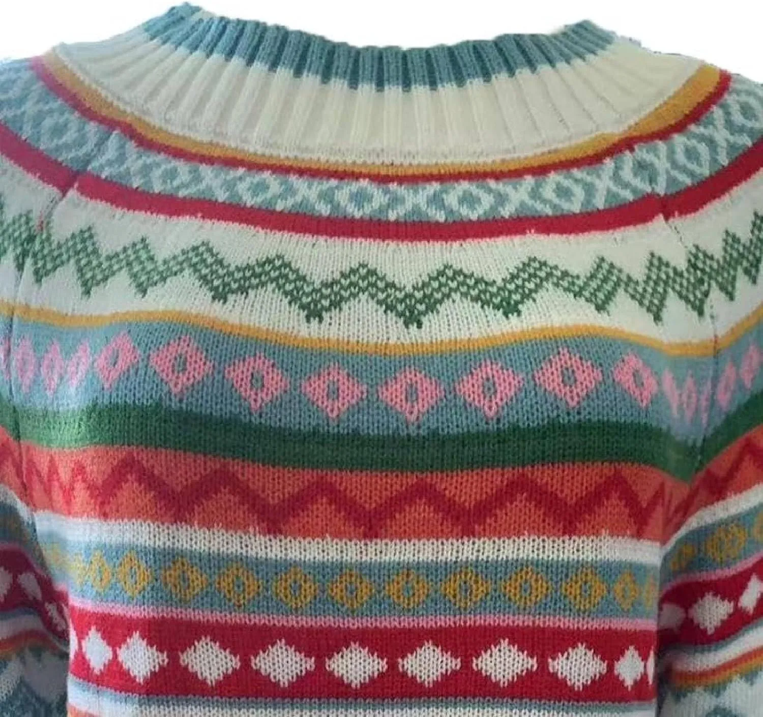 Women's Fair Isle Knitted Sweater Vintage Long Sleeve Boat Neck Retro Lightweight Pullover Plain Fashion Lounge Tops