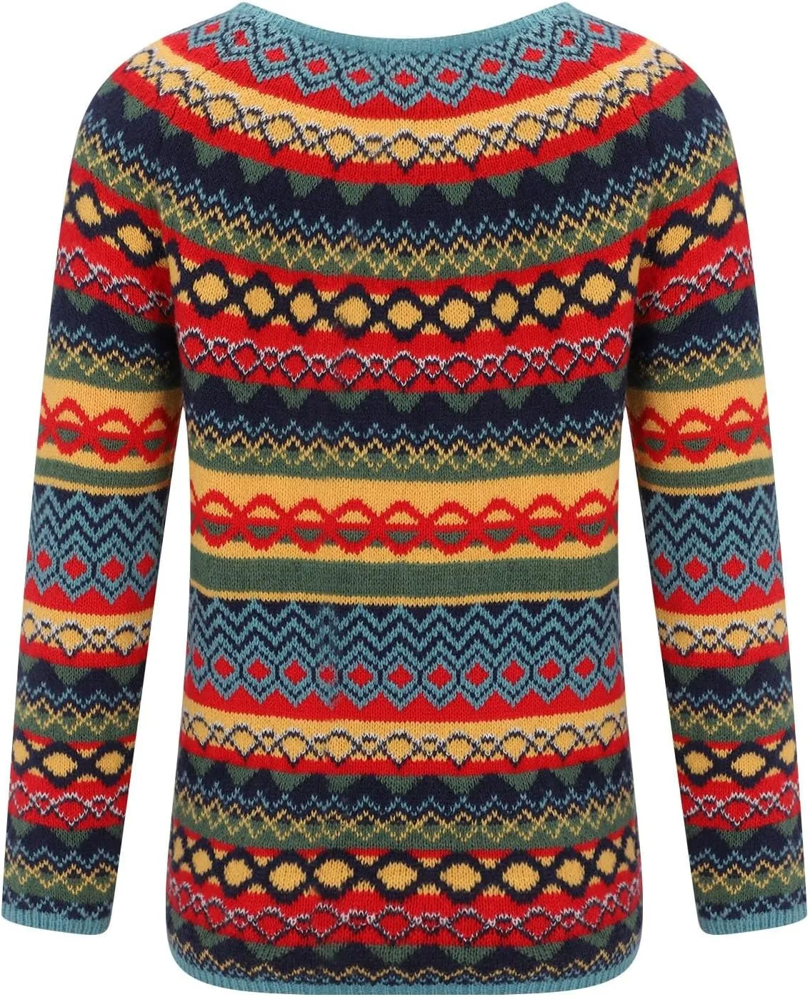 Women's Fair Isle Knitted Sweater Vintage Long Sleeve Boat Neck Retro Lightweight Pullover Plain Fashion Lounge Tops