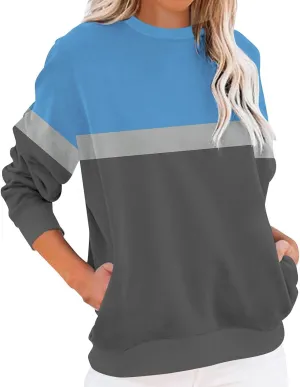 Women's Fashion Casual Long Sleeve T-Shirt Top Printed Stripe with Pocket Sweatshirt Pullover