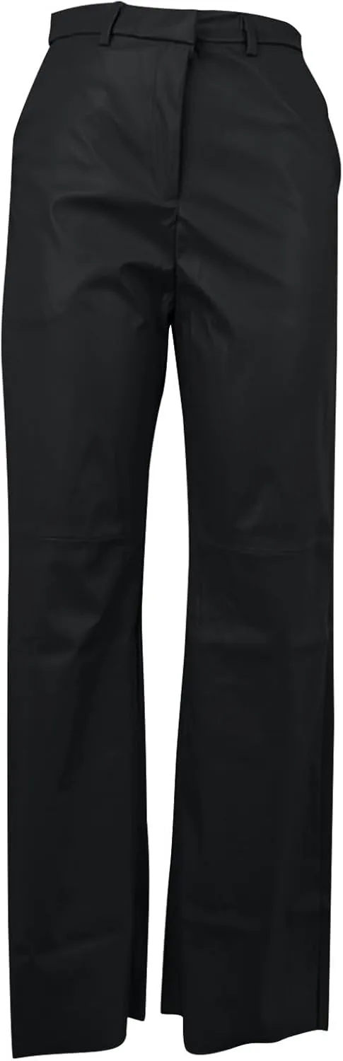 Women's Faux Leather Pants Button Straight Leg Trousers with Pockets Solid Color Retro Versatile High Waisted Pants