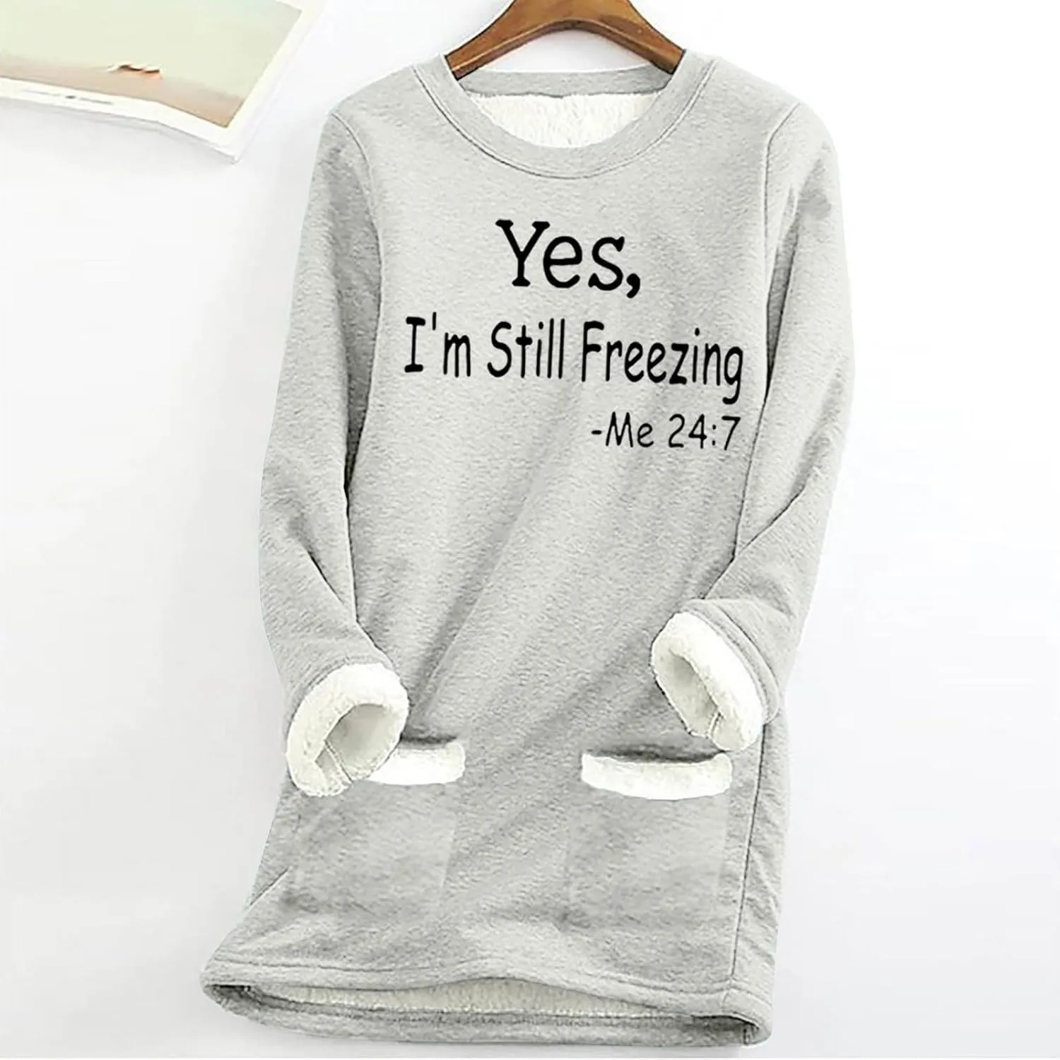 Womens Fleece Crewneck Sweatshirts Thermal Fleece Tops Round Neck Long Sleeve Pullover