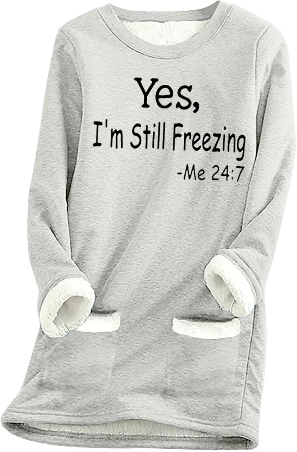 Womens Fleece Crewneck Sweatshirts Thermal Fleece Tops Round Neck Long Sleeve Pullover