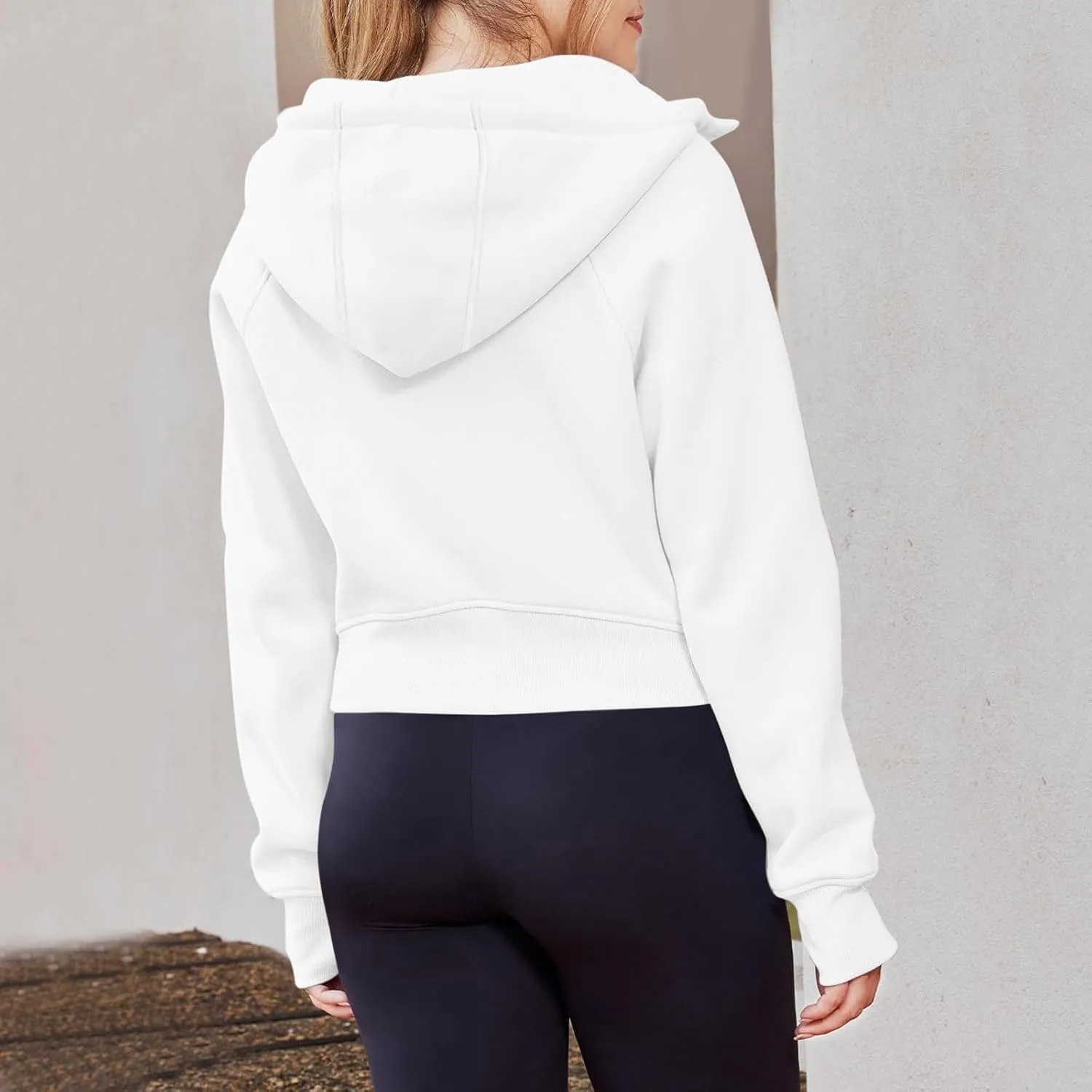 Womens Full Zip Up Cropped Hoodies Fleece Casual Pullover Sweatshirts Winter Comfy Gym Clothes Outfits Sweater Tops