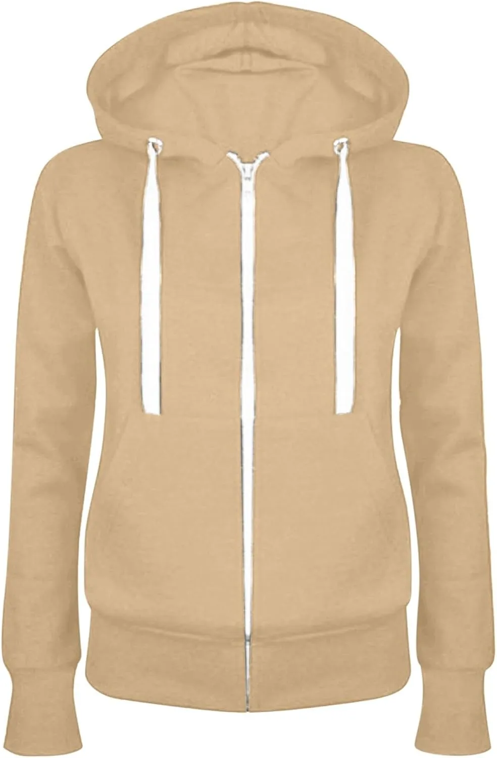 Womens Full-Zip Up Hoodies Casual Long Sleeve Lightweight Sweatshirt with Pockets Solid Color-Block Basic Jackets
