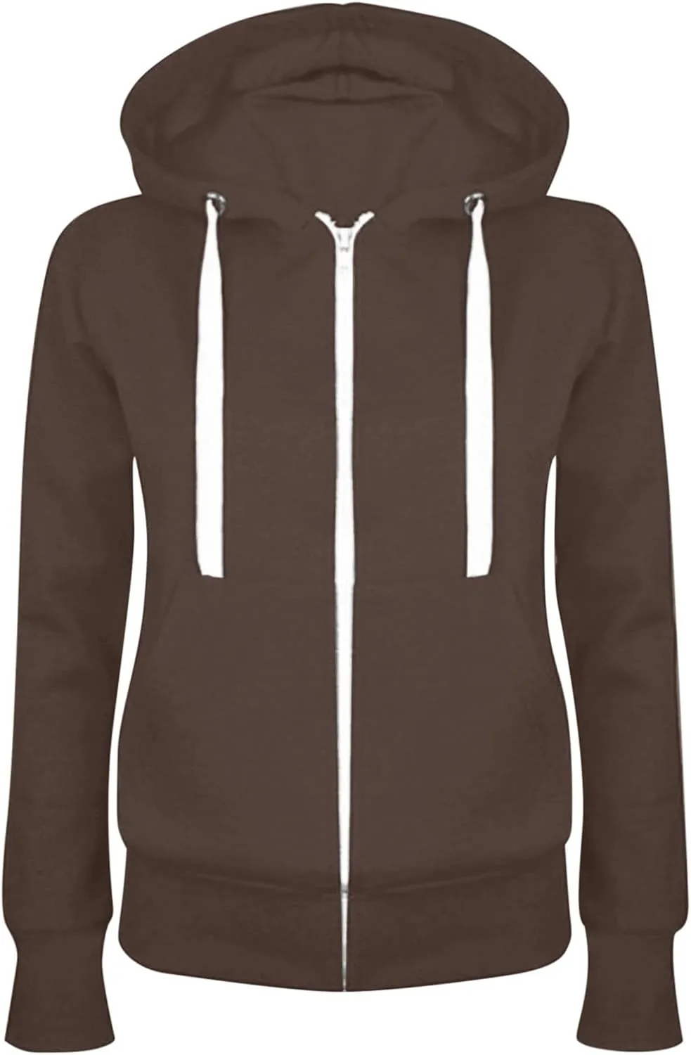 Womens Full-Zip Up Hoodies Casual Long Sleeve Lightweight Sweatshirt with Pockets Solid Color-Block Basic Jackets