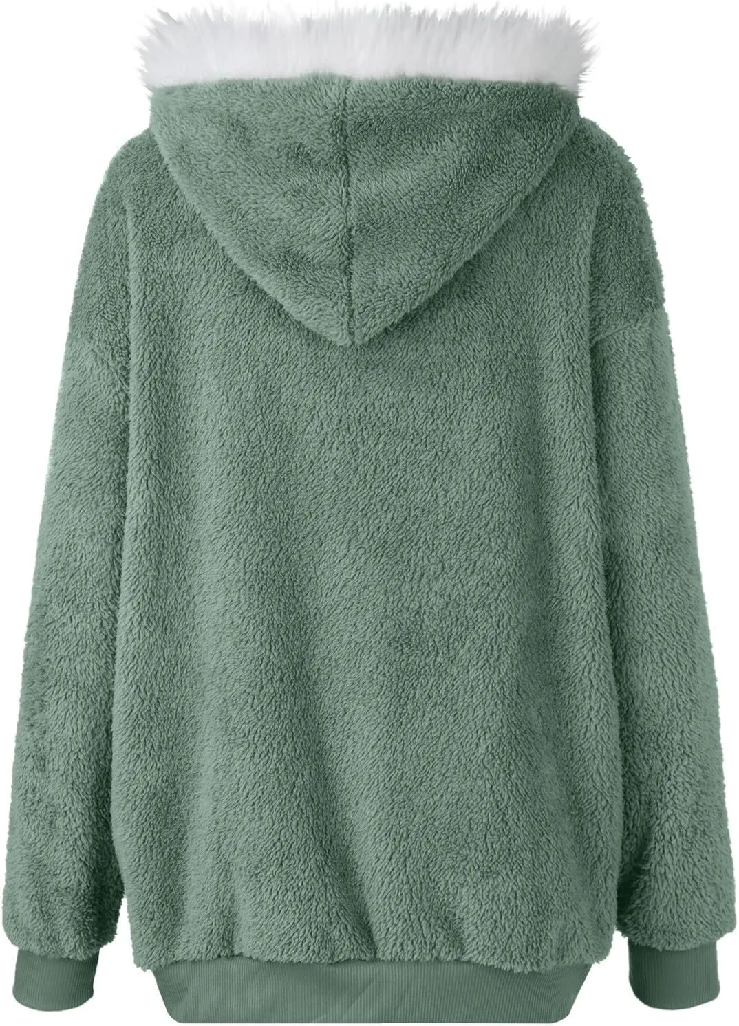 Womens Fuzzy Fleece Jacket Winter Full Zip Plush Hooded Cardigan Coats Soft Oversized Shaggy Warm Outerwear with Pockets