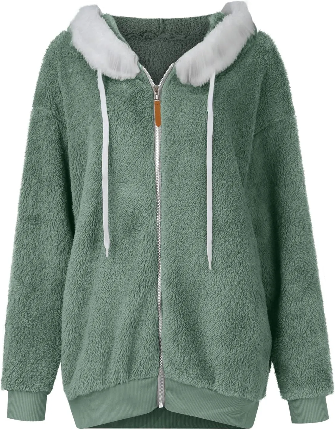 Womens Fuzzy Fleece Jacket Winter Full Zip Plush Hooded Cardigan Coats Soft Oversized Shaggy Warm Outerwear with Pockets