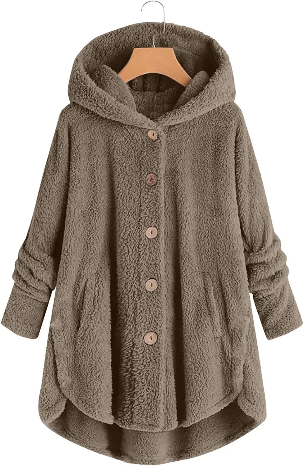 Womens Fuzzy Sherpa Hooded Jacket Shaggy Fleece Soft Warm Coat Loose Fit Long Sleeve Button Down Cardigan Sweaters
