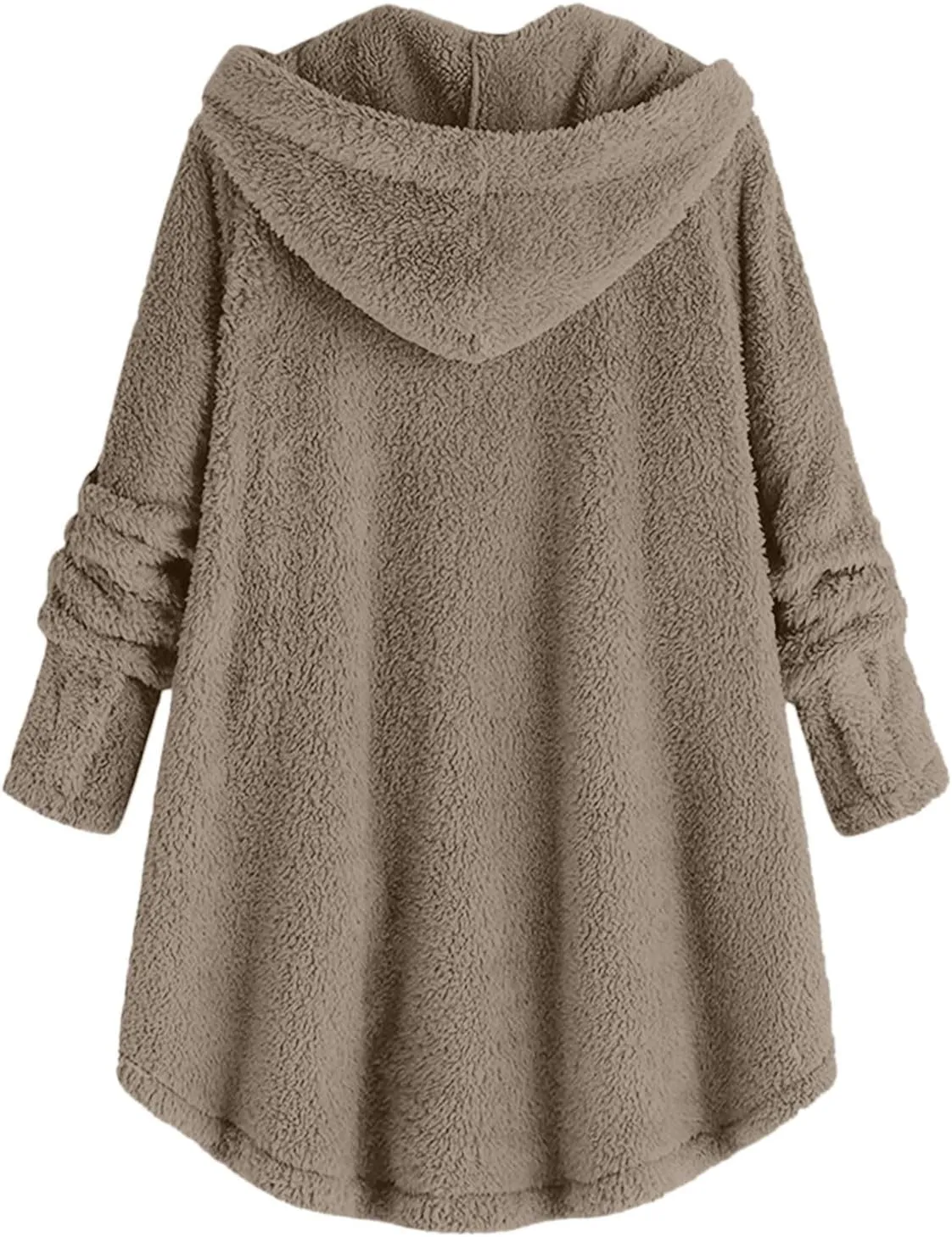 Womens Fuzzy Sherpa Hooded Jacket Shaggy Fleece Soft Warm Coat Loose Fit Long Sleeve Button Down Cardigan Sweaters