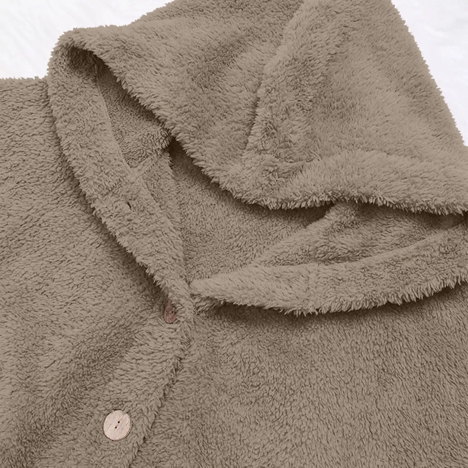 Womens Fuzzy Sherpa Hooded Jacket Shaggy Fleece Soft Warm Coat Loose Fit Long Sleeve Button Down Cardigan Sweaters