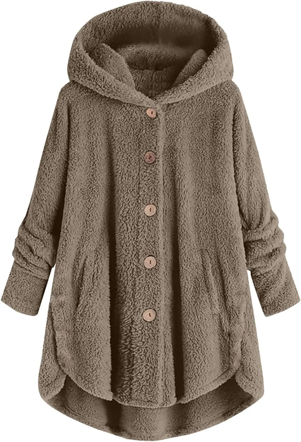 Womens Fuzzy Sherpa Hooded Jacket Shaggy Fleece Soft Warm Coat Loose Fit Long Sleeve Button Down Cardigan Sweaters