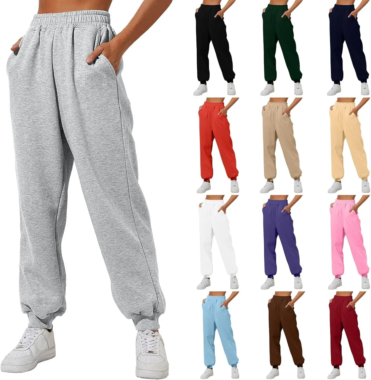 Womens High Waisted Baggy Sweatpants 2024 Fall Jogger Pants Y2k Trendy Lounge Trousers with Pockets Comfy Yoga Pants