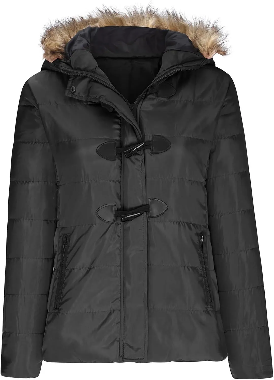 Womens Hooded Puffer Jackets Lightweight Down Coats Zipper Button Quilted Jacket Winter Warm Outerwear with Pockets