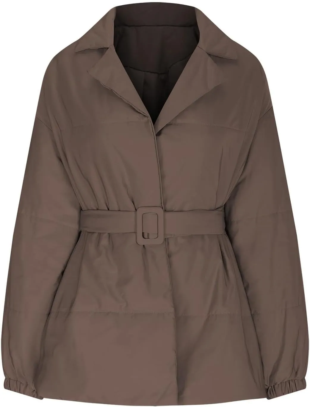 Womens Hooded Quilted Puffer Jacket Mid-Length Padded Warm Winter Heavyweight Coat Outerwear with Belt