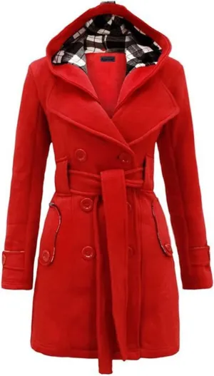 Women's Hooded Trench Coats Fashion Winter Duffle Coat Mid Length Fleece Jackets Winter Warm Windbreaker Outwear