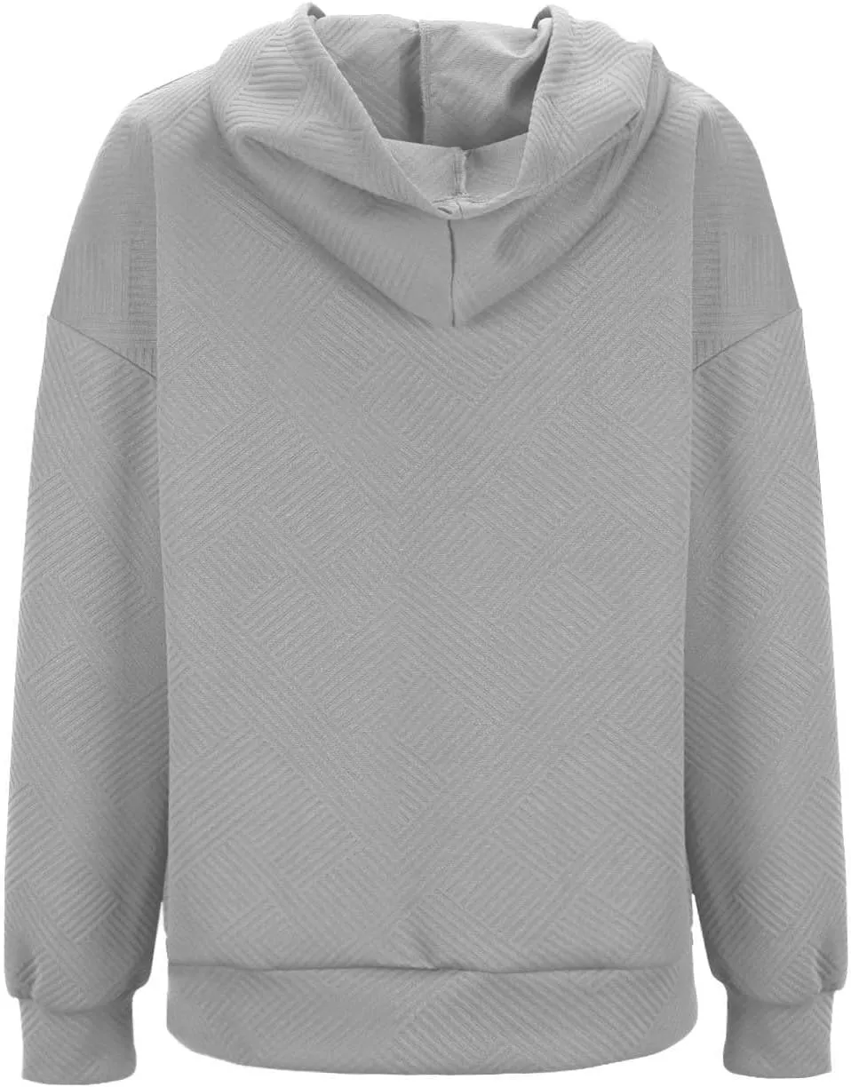 Women's Jacquard Stripe Hoodies with Pockets Workout Sweatshirts Loose Fit Fashion Solid Color Hooded Pullover Tops