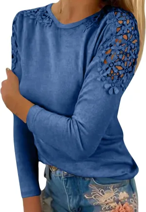 Womens Lace Crochet Tunic Tops Loose Fit Dressy Casual Short Sleeve Floral Long Sleeve Blouses Shirts Pullovers