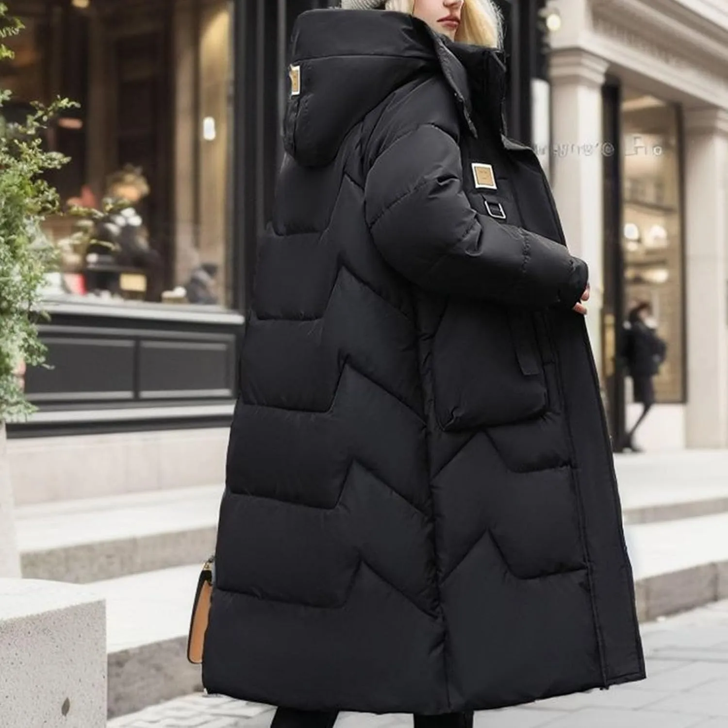 Women's Long Down Jacket Warm Winter Coat Hooded Puffer Jacket Thickened Outerwear Windproof Quilted Jackets Parka