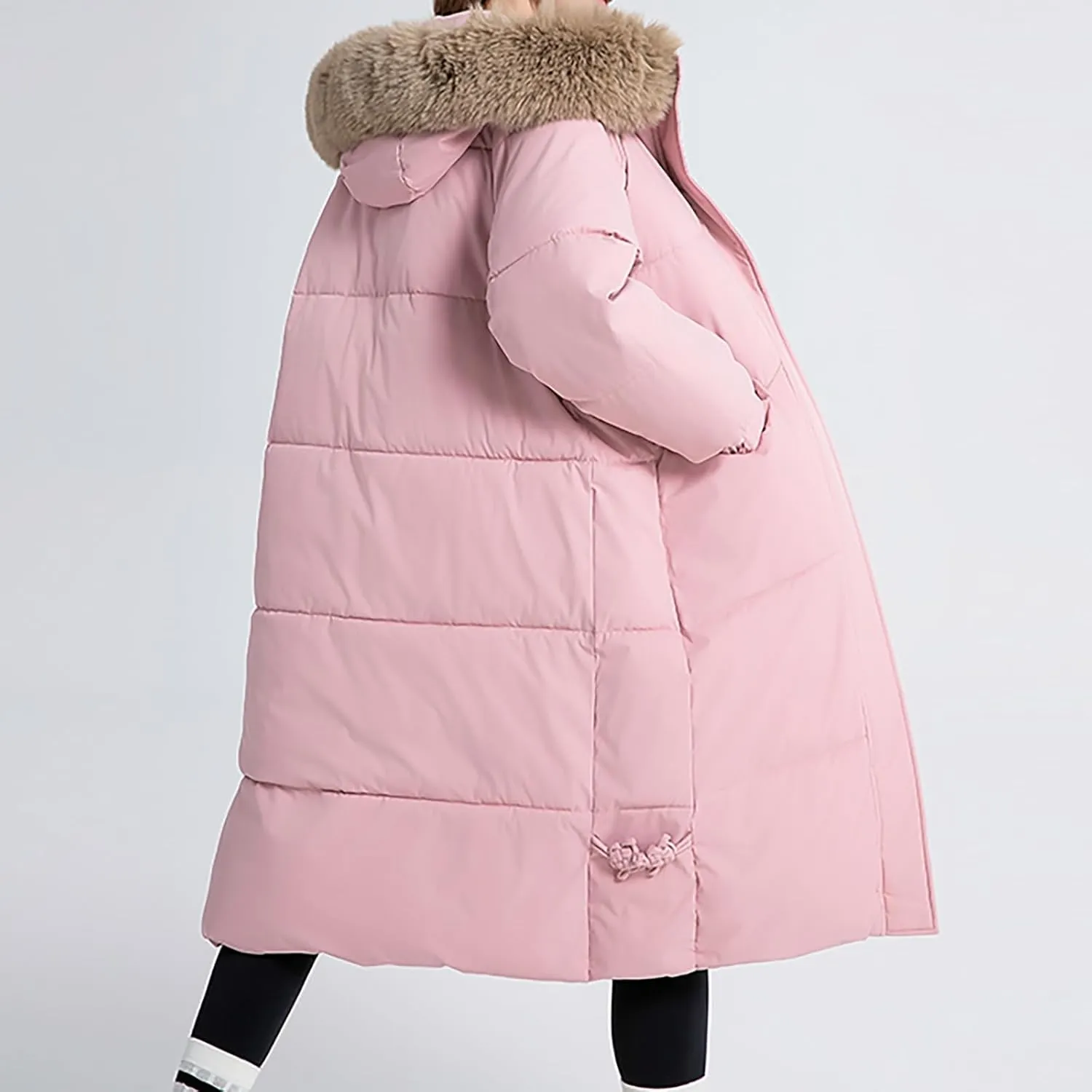 Women's Long Down Overcoats Full Zip Up Puffer Jacket Coat Thickened Warm Windproof Parkas Outwear with Faux Fur Hood