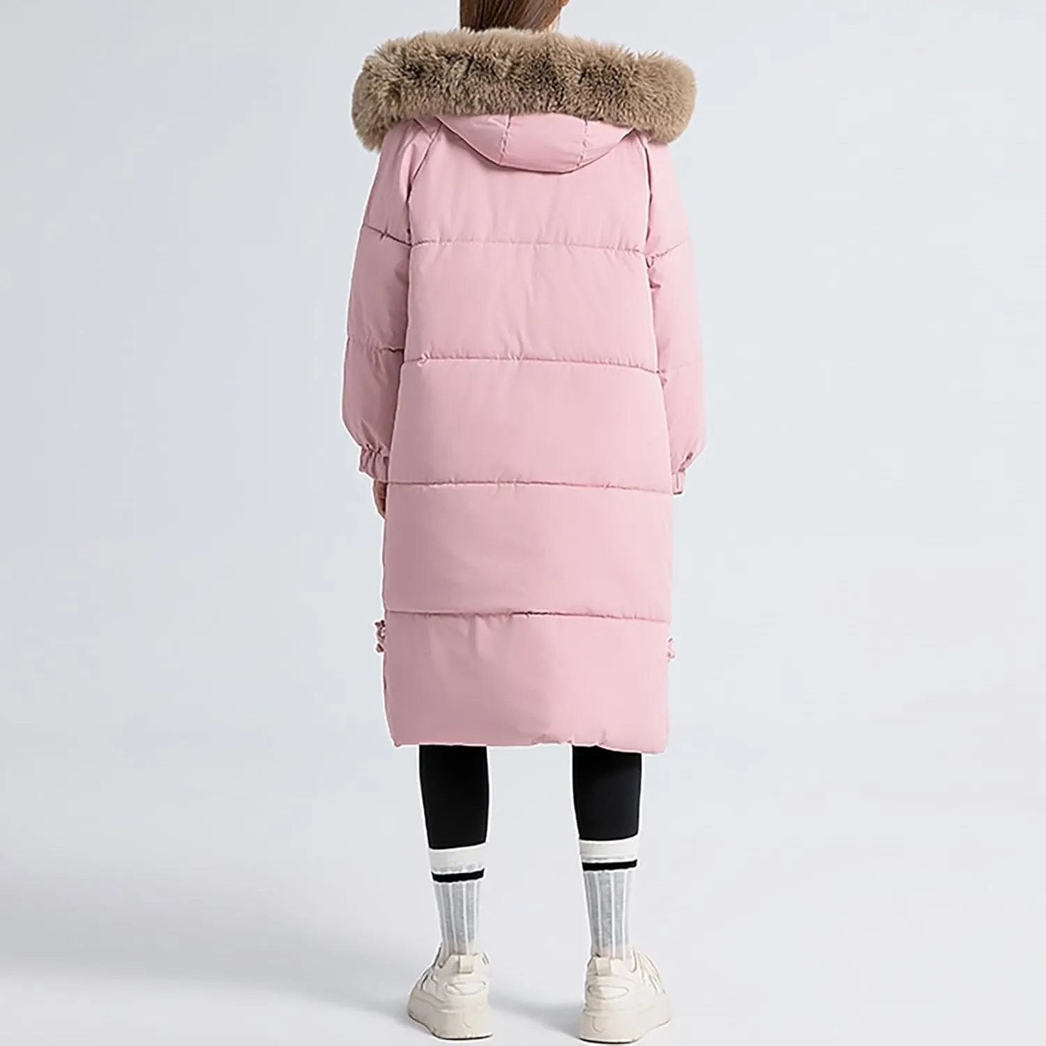 Women's Long Down Overcoats Full Zip Up Puffer Jacket Coat Thickened Warm Windproof Parkas Outwear with Faux Fur Hood