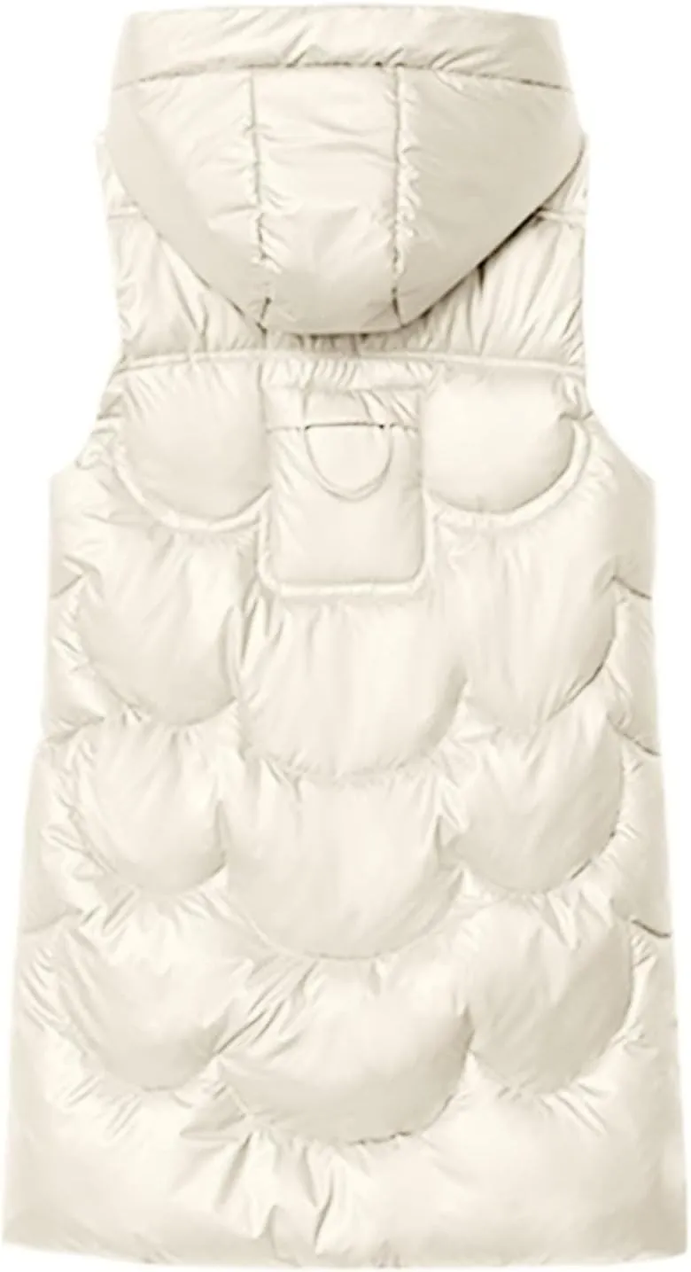 Women's Long Puffer Vest Sleeveless Long Down Jackets Winter Warm Outdoor Puffer Quilted Vest Plus Size Hooded Coats