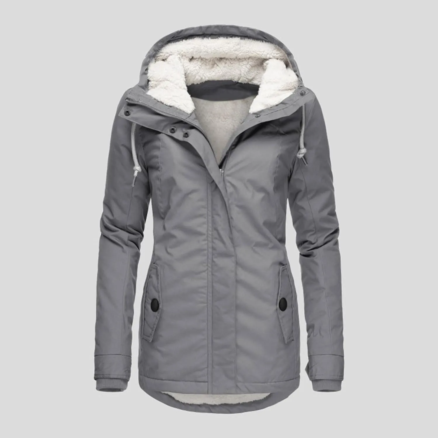 Womens Mid Length Down Coat Fleece Lined Hooded Puffer Jacket Soft Comfy Long Sleeve Quilted Coats Winter Warm Outfits